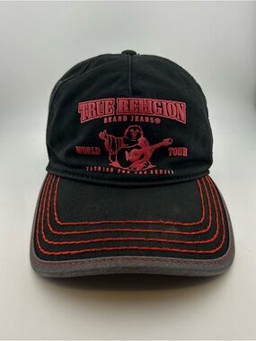 True Religion Trucker Buddha World Tour Hat Cap Adjustable Snapback Black/Red